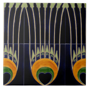 Reproductie Vintage bloemmotief Art Nouveau Jugend Tegeltje