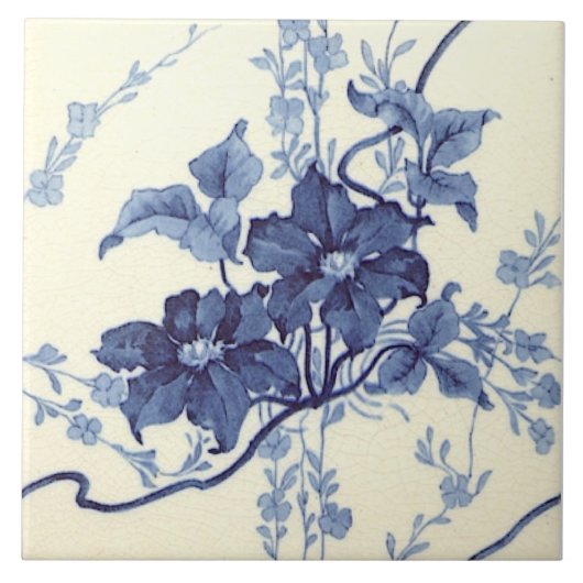 Reproduction 1898 Design Minton Blue White Floral Tegeltje (Voorkant)