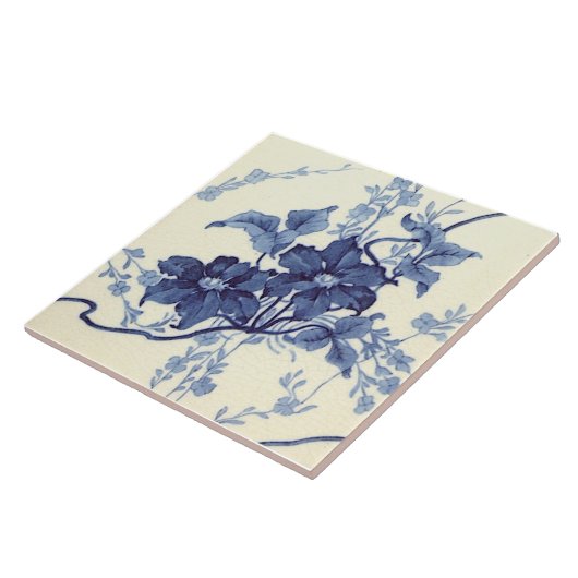 Reproduction 1898 Design Minton Blue White Floral Tegeltje (Zijkant)