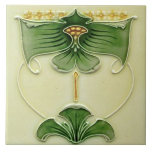 Reproduction 1900 Art Nouveau Majolica Floral Tegeltje (Voorkant)