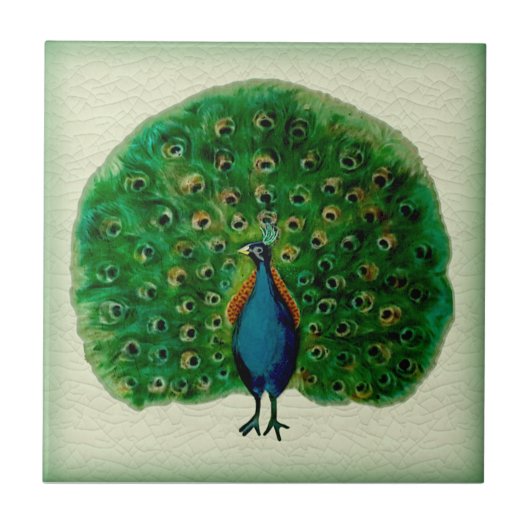 Reproduction Antiek Majolica Peacock Ceramic Tile Tegeltje (Voorkant)