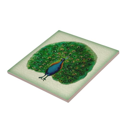 Reproduction Antiek Majolica Peacock Ceramic Tile Tegeltje (Zijkant)