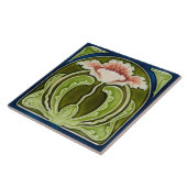 Reproduction Art Nouveau Pink Poppy on Green Tile Tegeltje (Zijkant)