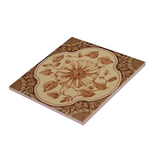 Reproduction Victoriaans Maroon on Buff Transferwa Tegeltje (Zijkant)