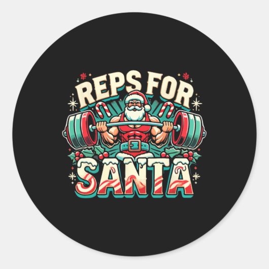 Reps For Santa – Funny Christmas Fitness Bodybuild Ronde Sticker (Voorkant)