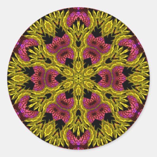 Repsycle Geel Roze Psychedelische Geometrie Ronde Sticker (Voorkant)