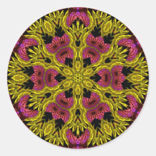 Repsycle Geel Roze Psychedelische Geometrie Ronde Sticker