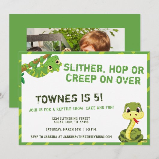 Reptiel feestje voor kinderen | Slang & Hagedis Kaart (Voorkant / Achterkant)