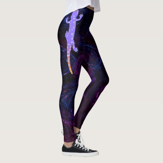 Reptiel geïnspireerde levendige paarse gekko leggi leggings (Rechts)