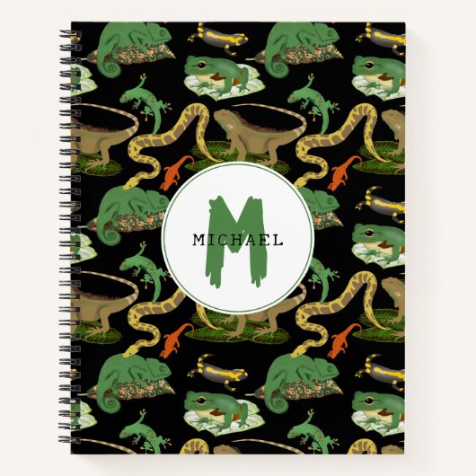 Reptiel, Hagedissen & Amfibieën Kinderen Monogram Notitieboek (Voorkant)
