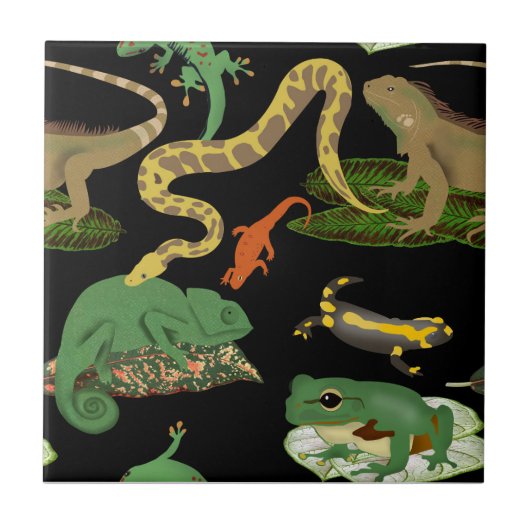 Reptiel, Hagedissen & Amfibieën Naadloos Patroon Tegeltje (Voorkant)