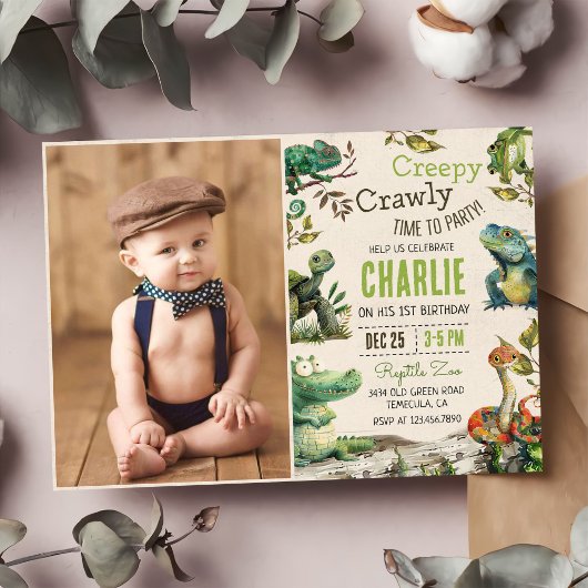 Reptiel Kinder 1e Verjaardag Foto Kaart
