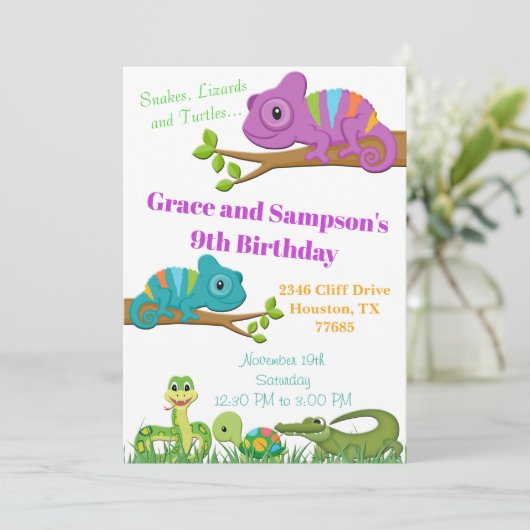 Reptiel Oerwoud Snake Turtle Birthday Uitnodiging (Staand voorkant)