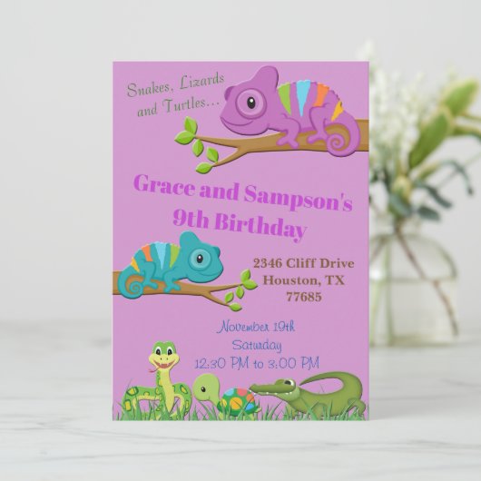 Reptiel Oerwoud Snake Turtle Birthday Uitnodiging (Staand voorkant)