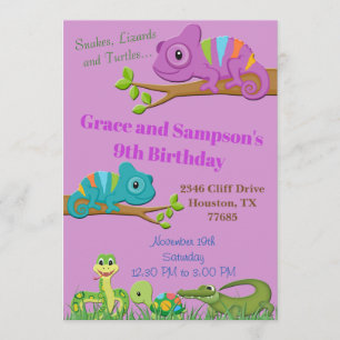 Reptiel Oerwoud Snake Turtle Birthday Uitnodiging