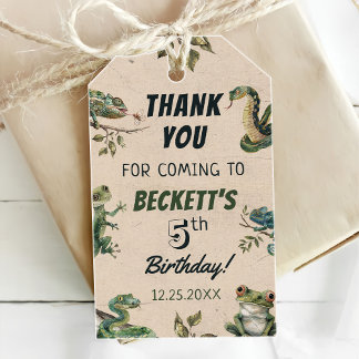 Reptiel thema Kind verjaardagsfeestje Cadeaulabel