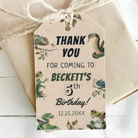 Reptiel thema Kind verjaardagsfeestje Cadeaulabel