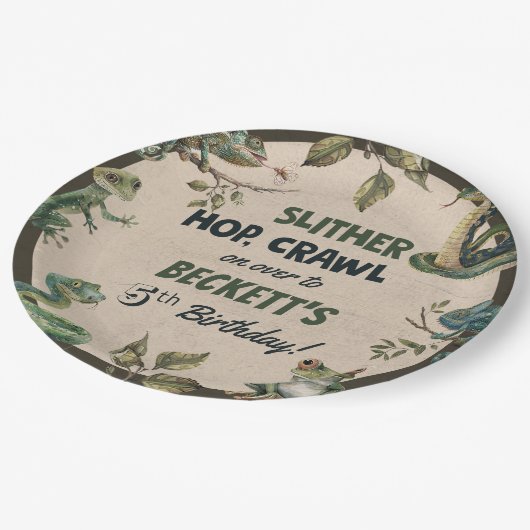 Reptiel thema Kind verjaardagsfeestje Papieren Bordje (Gekanteld)