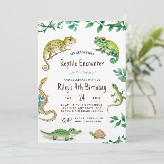 Reptiel Verjaardag Slang Feest Uitnodiging Digital (Staand voorkant)