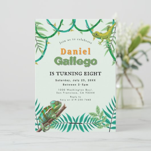 Reptiel Verjaardag uitnodiging (Staand voorkant)