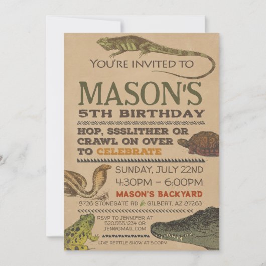 Reptiel Verjaardag uitnodiging (Voorkant)