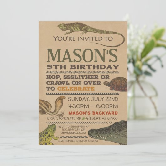 Reptiel Verjaardag uitnodiging (Staand voorkant)