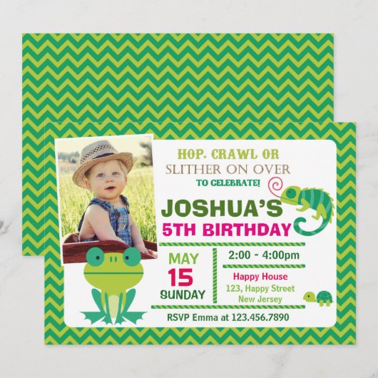 Reptiel Verjaardag uitnodiging (Voorkant / Achterkant)