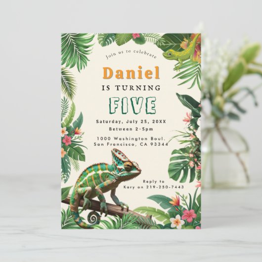 Reptiel Verjaardag uitnodiging (Staand voorkant)