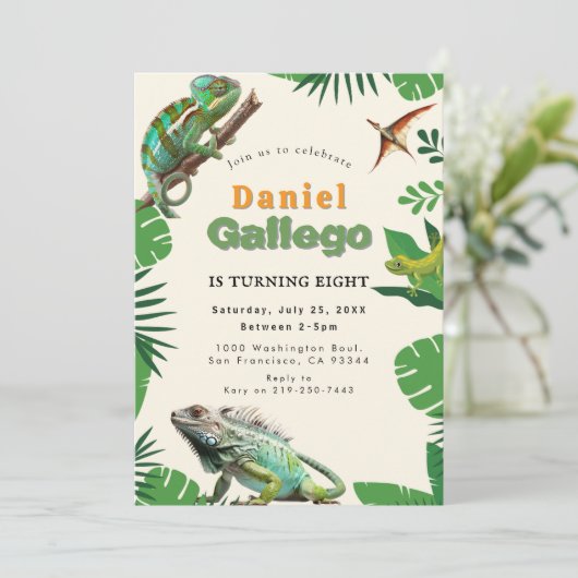 Reptiel Verjaardag uitnodiging (Staand voorkant)
