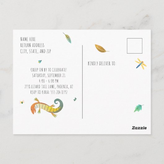 Reptiel verjaardagsuitnodiging briefkaart (Achterkant)