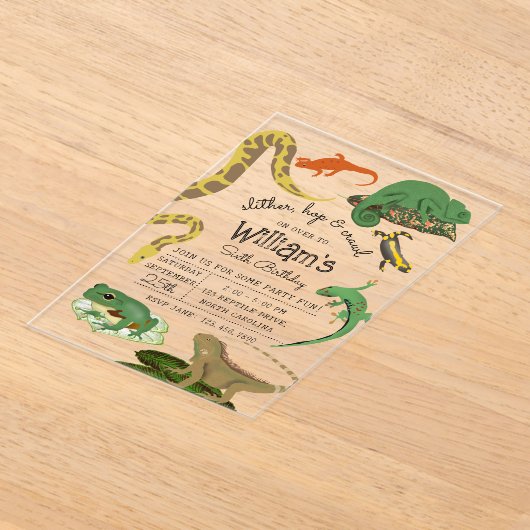 Reptielen, hagedissen & amfibieën Kids Verjaardag Acryl Uitnodigingen (Laagn)