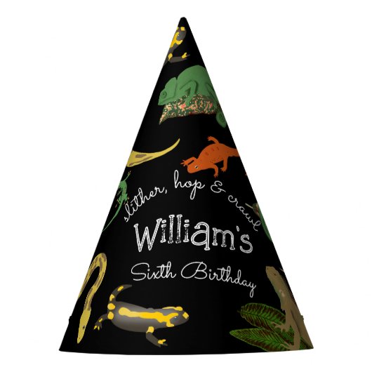 Reptielen, hagedissen & amfibieën Kids Verjaardag Feesthoedjes (Voorkant)
