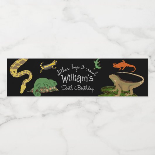 Reptielen, hagedissen & amfibieën Kids Verjaardag Waterfles Etiket (Enkel label)