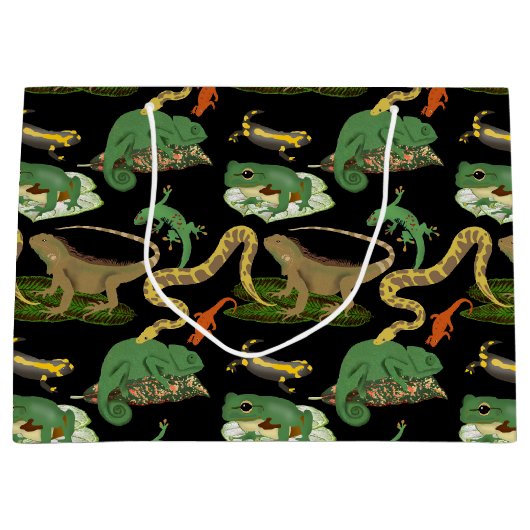 Reptielen, hagedissen en amfibieën patroon groot cadeauzakje (Voorkant)