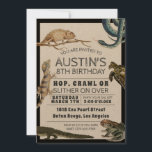 Reptielen Show Uitnodiging voor verjaardagsfeestje<br><div class="desc">Op zoek naar ideeën voor verjaardagsfeestjes of een kampervaring die je kinderen nooit zullen vergeten? Live shows met dieren, reptielen en wetenschap zijn zeker publiekstrekkers !! Wist je dat er iets is dat een pootloze hagedis wordt genoemd? Dat gekko's hun ogen kunnen likken? Of dat schildpadden hun schild niet kunnen...</div>