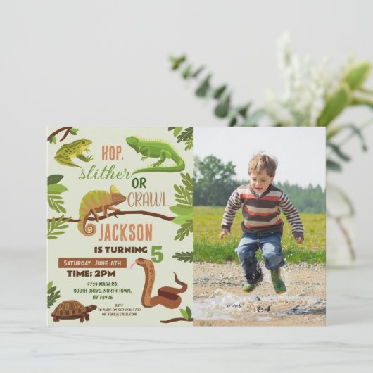 Reptielen Snake Verjaardagsfeest Foto Kikkers Igua Kaart (Staand voorkant)