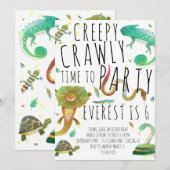 Reptielen verjaardagsfeestje uitnodiging - hagedis (Voorkant / Achterkant)