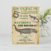 Reptielenfeest verjaardag, slangenhagedis alligato kaart (Staand voorkant)