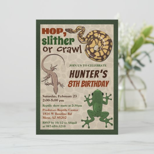 Reptieluitnodiging, Reptile show verjaardagsuitnod Kaart (Staand voorkant)
