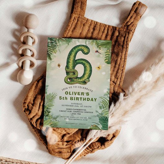 Reptile 6th Birthday Snake Boy Invitation Kaart