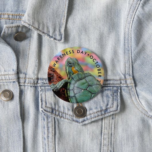 Reptile Awareness Day, Red-sorde Slider Ronde Button 7,6 Cm (In situ)