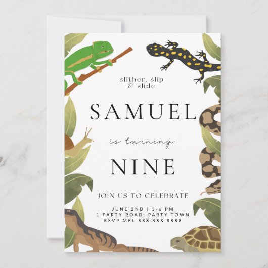 Reptile Birthday Party Invitation Kaart (Voorkant)