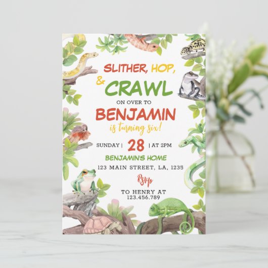 Reptile Birthday Party Invitation Kaart (Staand voorkant)
