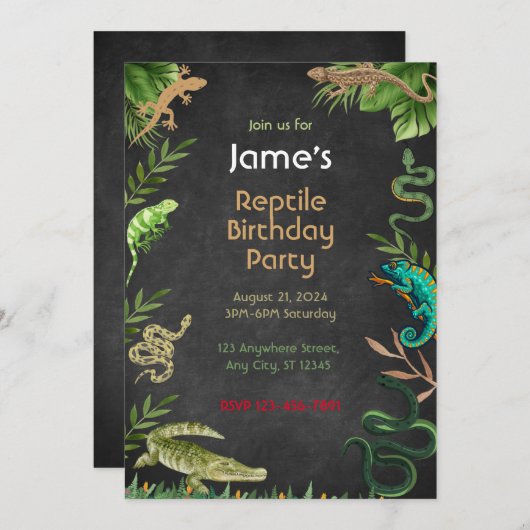 Reptile Birthday Party Kaart (Voorkant / Achterkant)