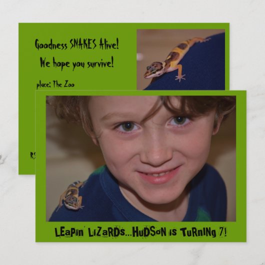 Reptile Birthday Party Kaart (Voorkant / Achterkant)