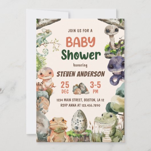 Reptile Boy Baby Shower Kaart (Voorkant)