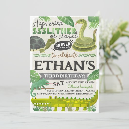 Reptile Kids Verjaardag uitnodiging (Staand voorkant)