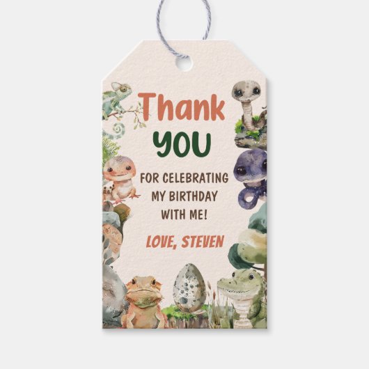 Reptile Kids verjaardagsfeestje Cadeaulabel (Voorkant)