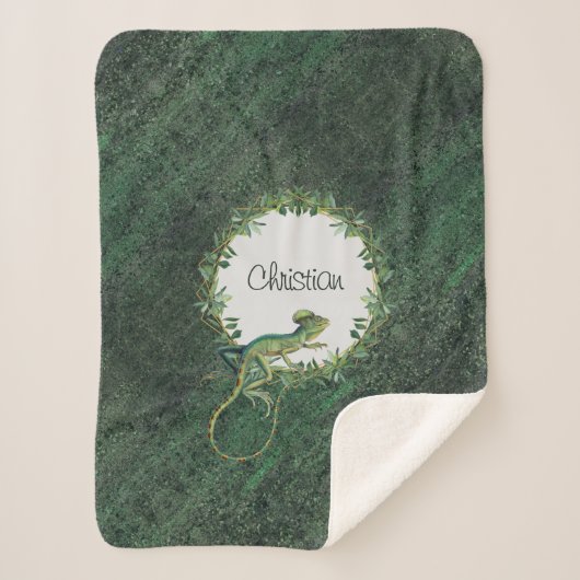 Reptile lovers artsy custom name Rustic green Sherpa Deken (Voorkant)