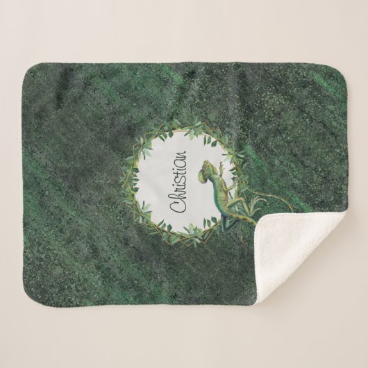 Reptile lovers artsy custom name Rustic green Sherpa Deken (Voorkant (horizontaal))